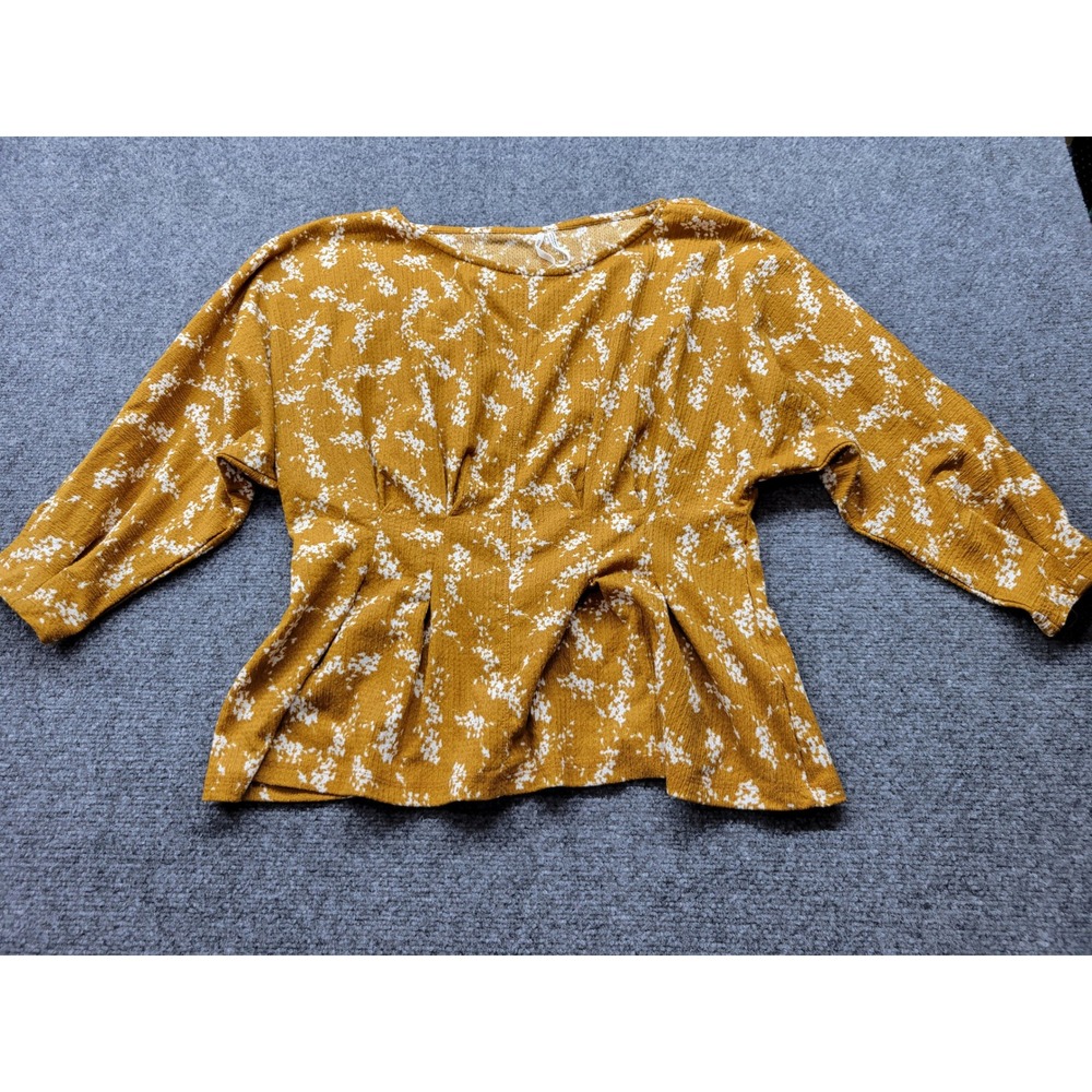 Anthropologie Golden Brown Floral Cinched Waist Peplum Blouse OB1038003 Small